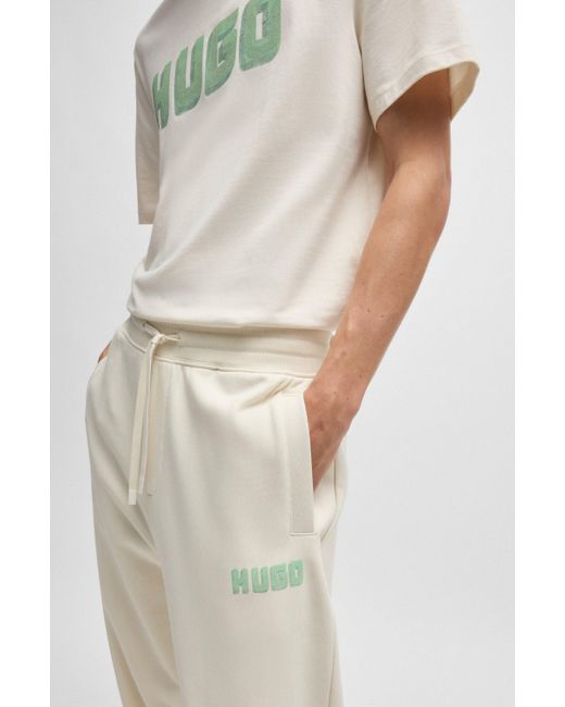 HUGO Natural Cotton-terry Tracksuit Bottoms With Logo Print for men