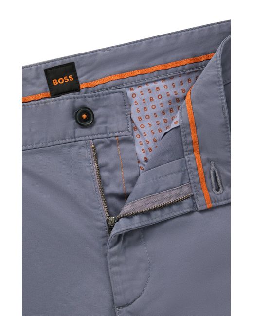 Boss Blue Slim-fit Chinos In Stretch-cotton Satin for men