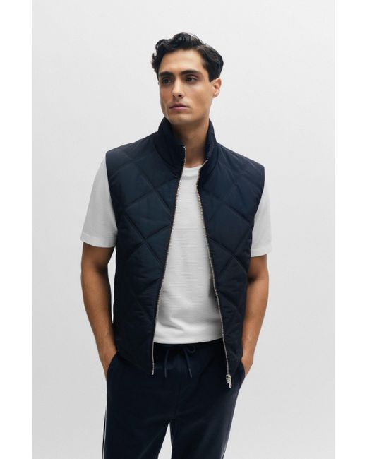 Boss Blue Regular-fit Gilet With Quilting And Inside Zip Pockets for men