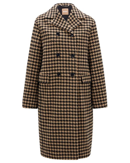 BOSS by HUGO BOSS Woolblend Doublebreasted Coat With Houndstooth