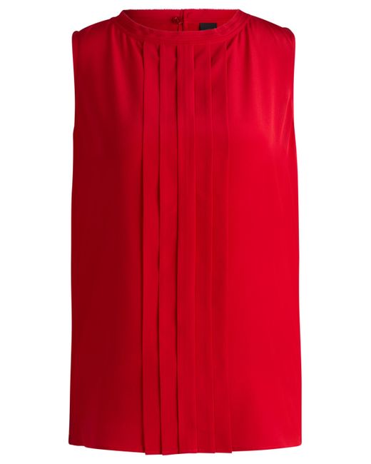 Boss Red Pleat-front Sleeveless Blouse In Washed Silk
