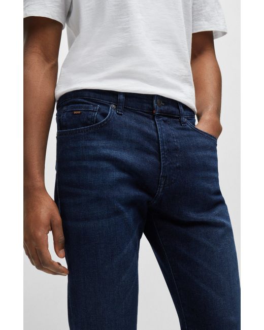 Boss Dunkelblaue Regular-Fit Jeans aus bequemem Stretch-Denim in Blue für Herren
