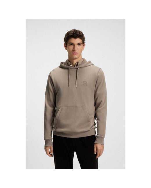 Boss Brown Cotton-Terry Hoodie With Logo Patch for men