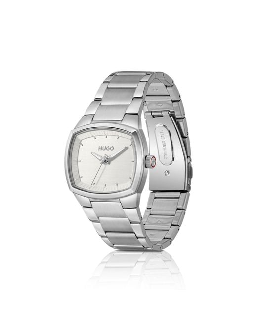 HUGO Metallic Telly Stainless-Steel Watch With Retro-Inspired Case for men