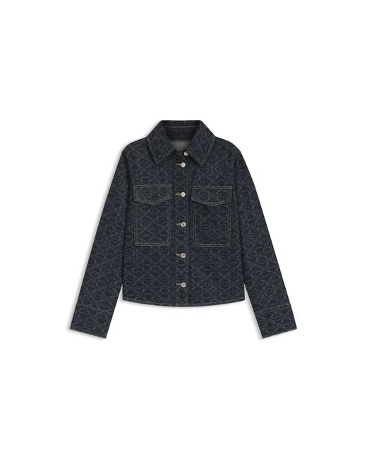 HUGO Blue Rigid-Denim Jacket With Monogram Laser Print
