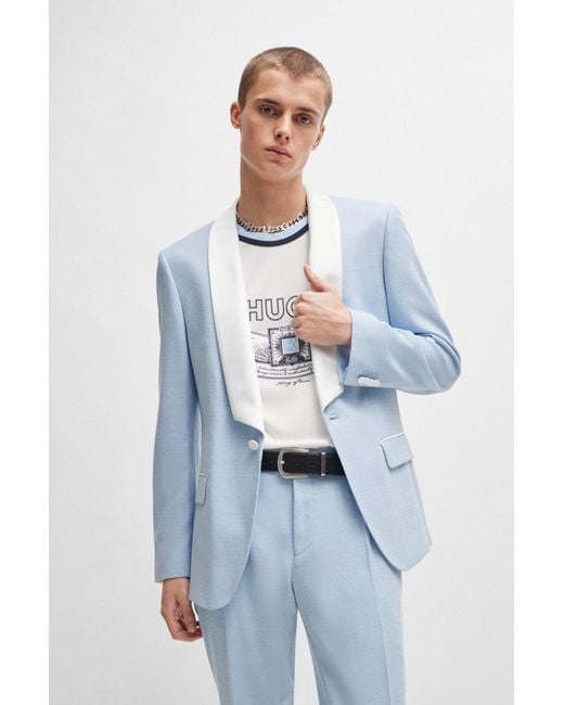 HUGO Blue Slim-fit Jacket In Mouliné Stretch Fabric for men