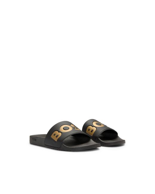 Boss Black Italian-Made Slides With Large Logo Detail for men