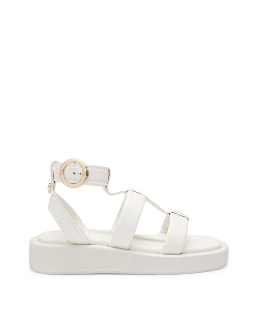 Boss White Platform Leather Sandals With Branded Buckle Closure