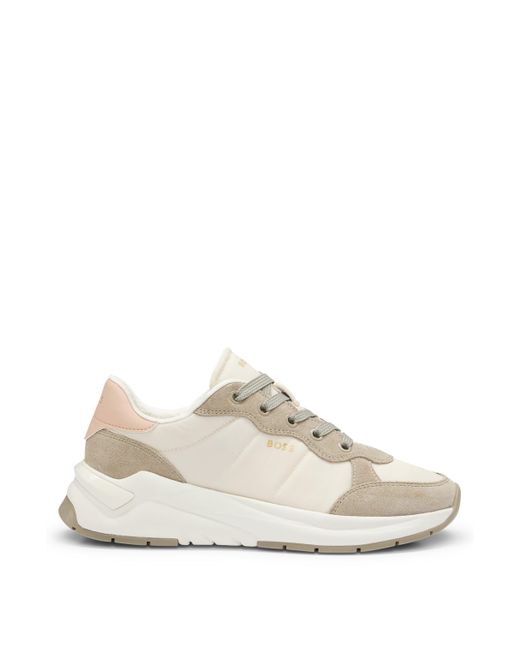 Boss White Mixed-material Trainers With Suede And Leather