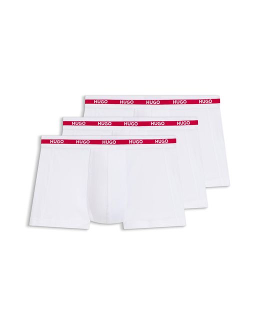 Lot de trois boxers courts en coton stretch avec taille logotée HUGO pour homme en coloris White