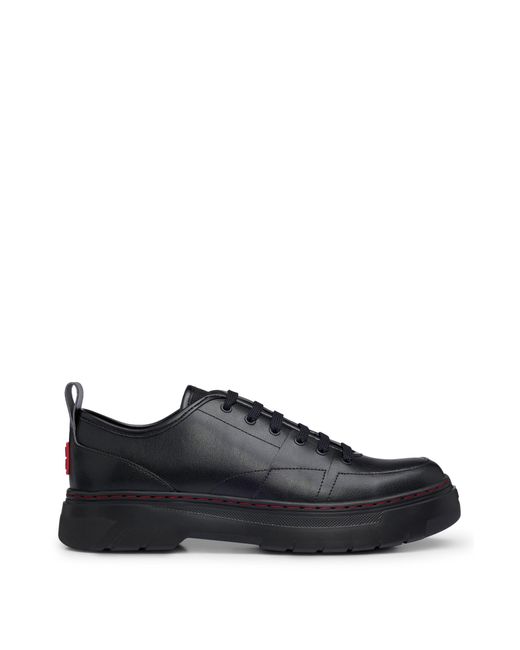 HUGO Black Leather Oxford Shoes With Stacked Logo And Eva Sole for men