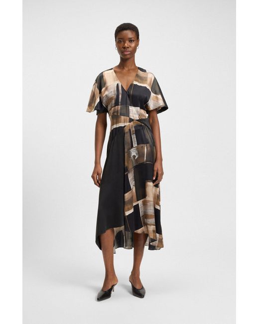 Boss Black Seiden-Kleid Mit Zeitgemäßem Print
