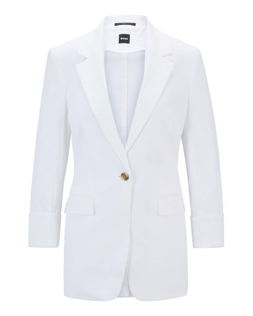 Boss White Regular-fit Jacket In A Linen Blend