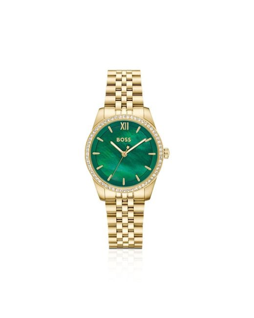 Boss Metallic Graceful-Dial Watch With Crystal-Set Bezel