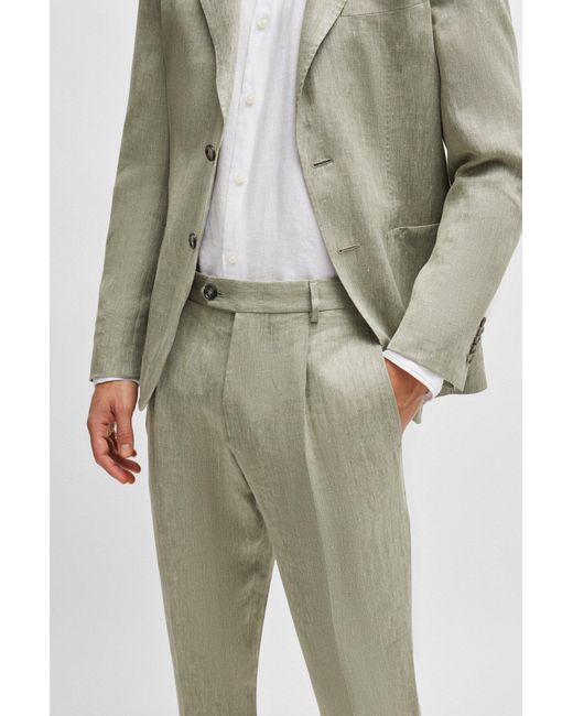 Boss Multicolor Relaxed-fit Trousers In Herringbone Linen And Silk for men