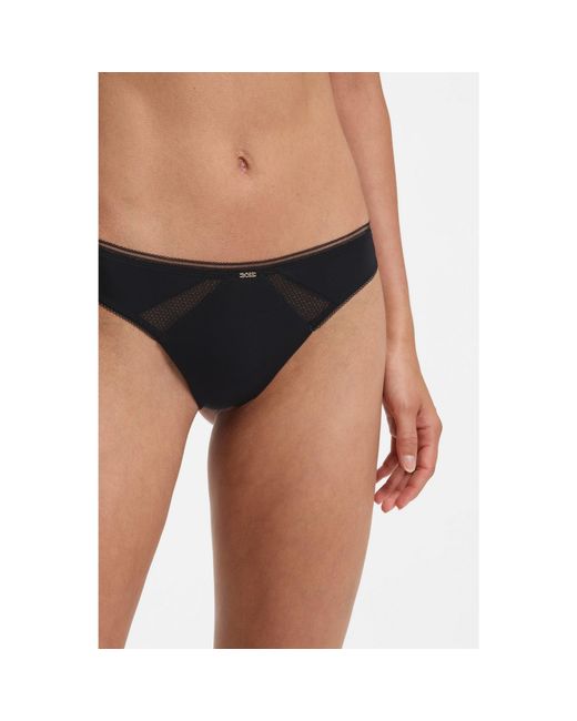 Boss Black Microfibre Thong With Lace Inserts