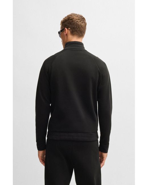 BOSS Sweatshirt Mit ReiBverschluss Am Kragen Aus Baumwoll Mix Mit Double B Monogramm in Schwarz fur Herren Lyst AT