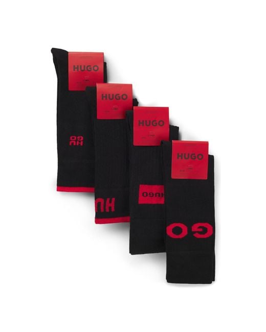 HUGO Black Gift-Boxed Four-Pack Of Regular-Length Logo Socks for men
