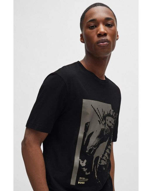 Boss Regular-fit T-shirt Van Katoenen Jersey Met Nieuwe Print in het Black voor heren