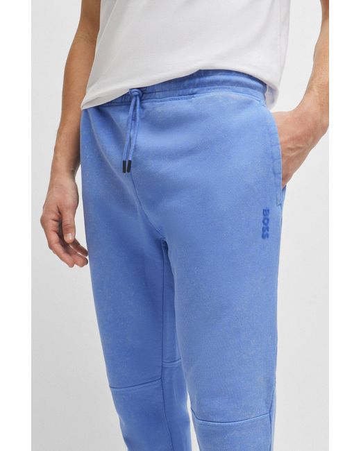 Boss Blue Cotton-terry Tracksuit Bottoms With Logo Detail for men