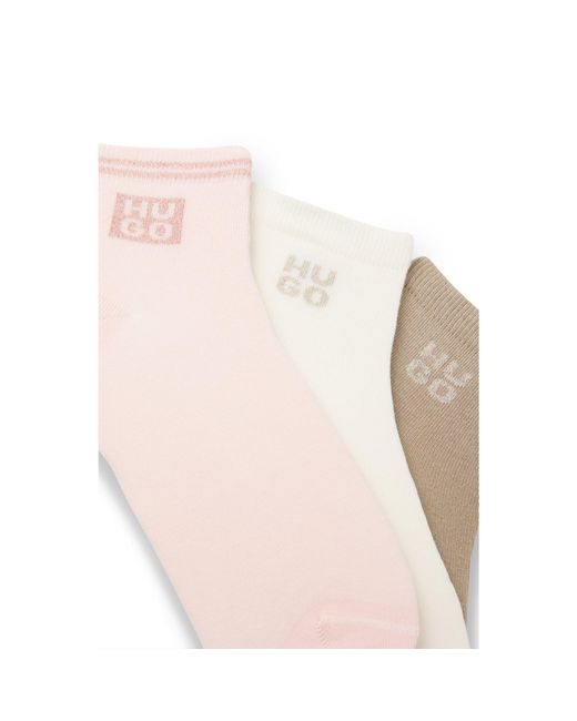 HUGO Natural Three-Pack Short Socks With Metallic Thread Logos