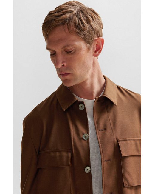 Boss Brown Relaxed-fit Overshirt In Melange Italian Wool And Silk for men