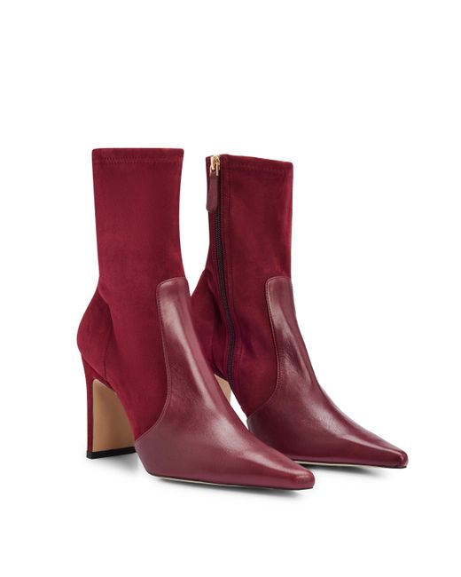 Boss Red Ankle Boots In Suede And Leather With Side Zip