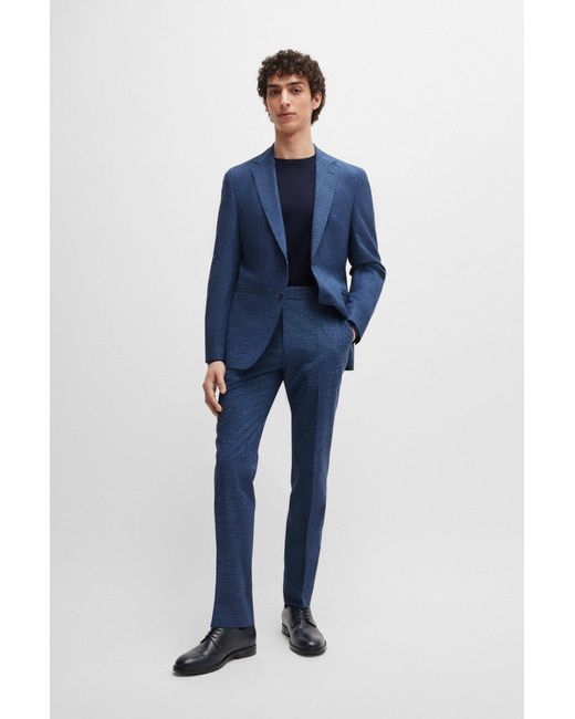 Boss Blue Regular-fit Suit In Micro-patterned Cloth for men