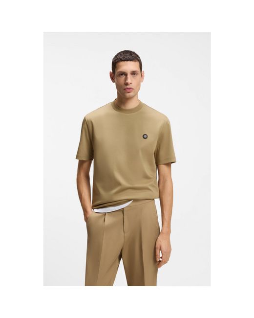 Boss Natural Cotton T-Shirt With Double-B-Monogram Badge for men