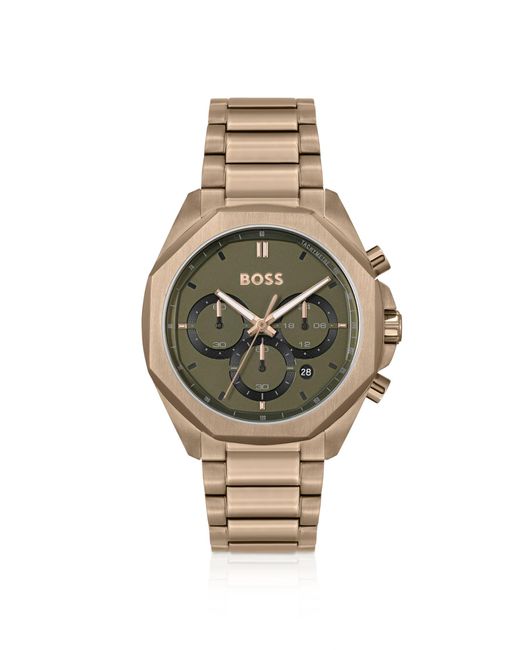 Boss Metallic Gold-tone Chronograph Watch With Link Bracelet for men