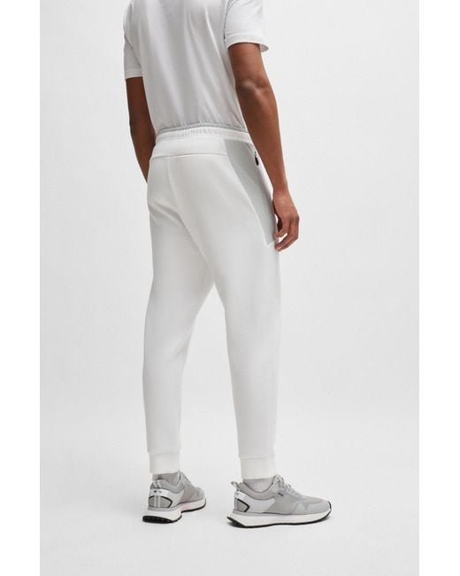 Boss White Cotton-blend Tracksuit Bottoms With 3d-moulded Logo for men