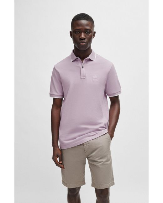 Boss Slim-Fit Poloshirt aus gewaschenem elastischem Baumwoll-Piqué in Purple für Herren