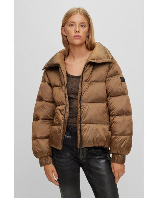 Boss Brown Regular-fit Puffer Jacket In Lustrous Fabric