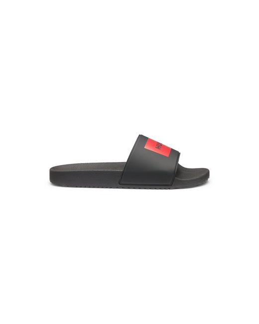 HUGO Black Slides With Logo Strap for men