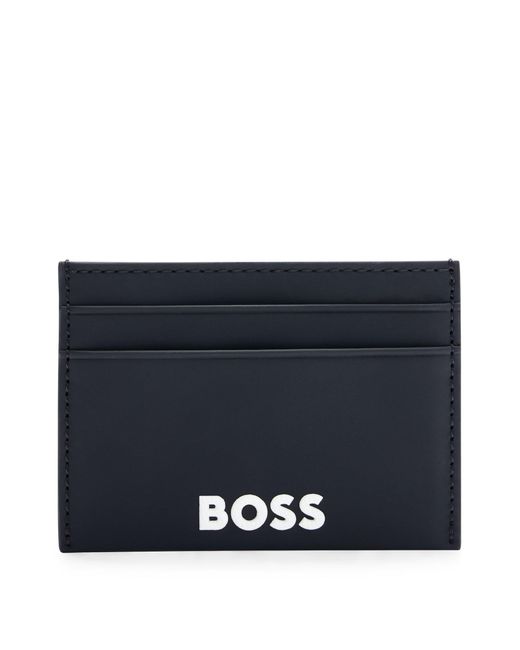 Boss Blue Faux-leather Card Holder With Contrast Logo for men