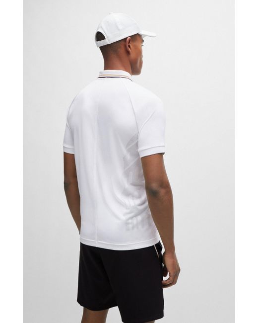 Boss White X Matteo Berrettini Slim-fit Polo Shirt In Engineered Jacquard Jersey for men