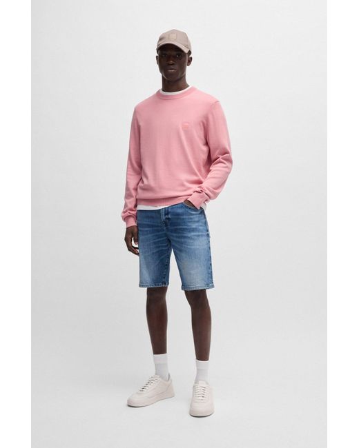 Boss Regular-Fit Trui Van Katoen En Kasjmier Met Logopatch in het Pink voor heren
