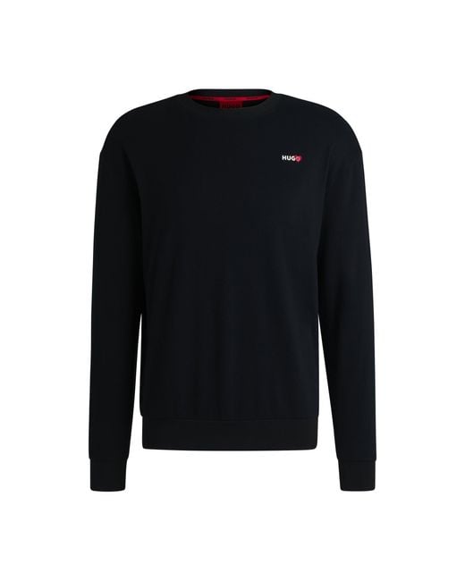 HUGO Black Cotton-Blend Sweatshirt With Heart Logo for men