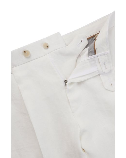 Boss White Relaxed-fit Trousers In Herringbone Linen And Silk for men
