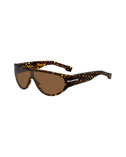 Boss Brown Mask-style Sunglasses In Monogram-patterned Acetate for men