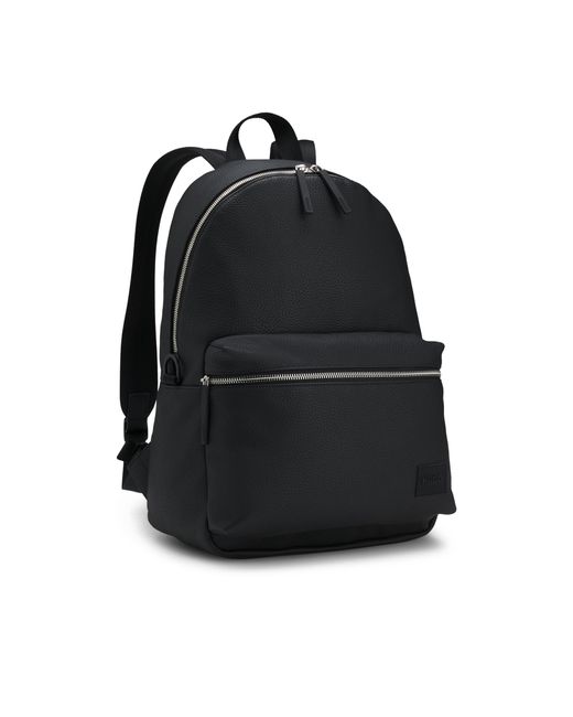 HUGO Black Zipped Backpack With Rubber Logo Patch for men