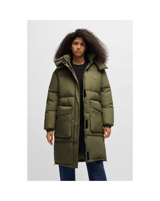 HUGO Green Long Padded Coat With Detachable Hood