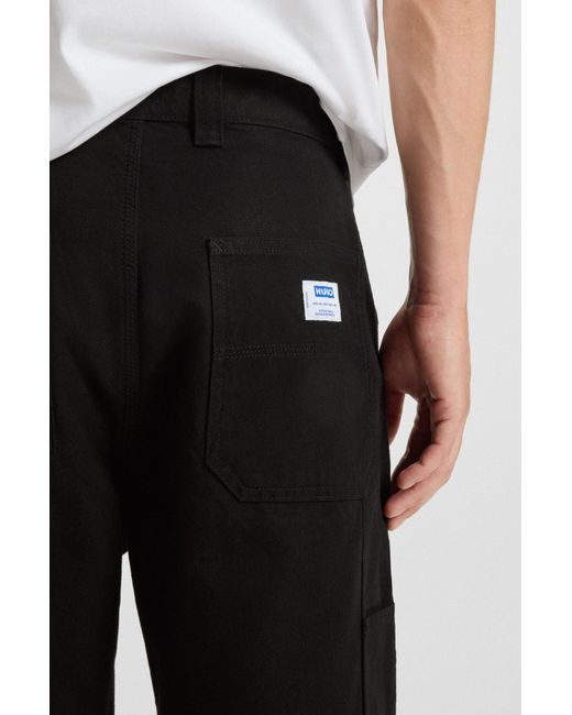 HUGO Tapered-Fit Broek Van Katoenen Canvas in het Black voor heren