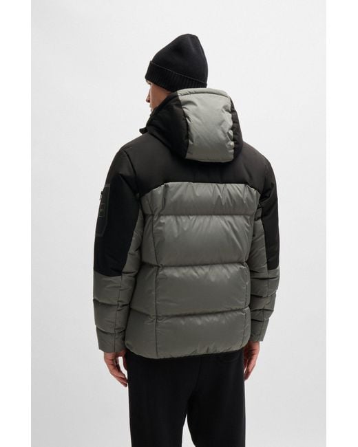 Boss Black Water-repellent Down Jacket With Detachable Hood for men