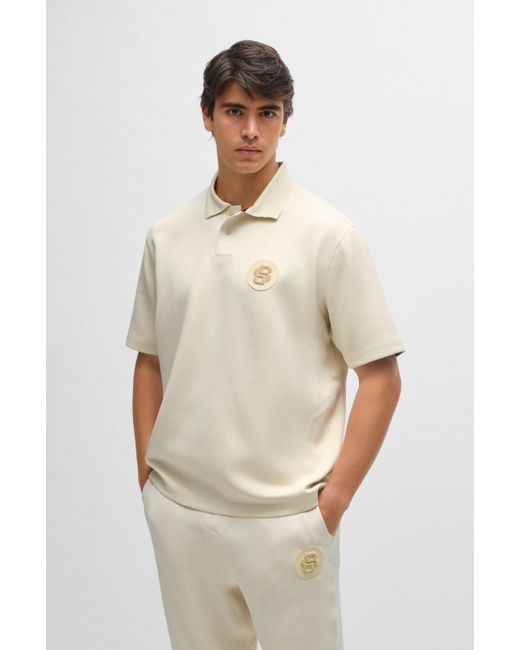 Boss Natural Stretch-jersey Polo Shirt With Double Monogram for men