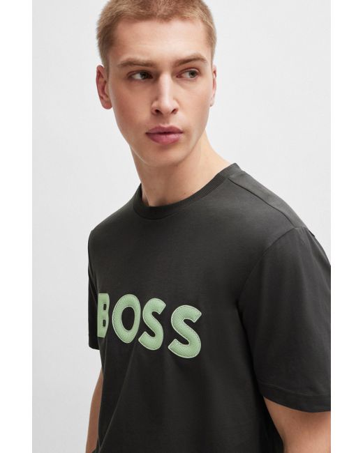 Boss Regular-fit T-shirt Van Katoenen Jersey Met Mesh Logo in het Black voor heren