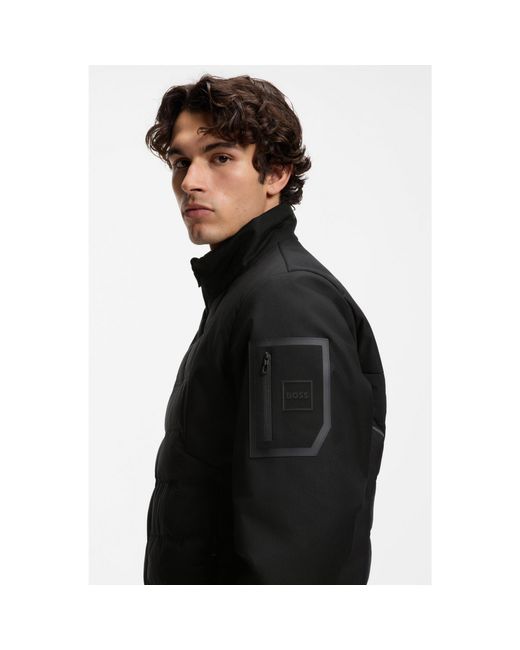 Boss Black Water-Repellent Jacket With Down Filling for men