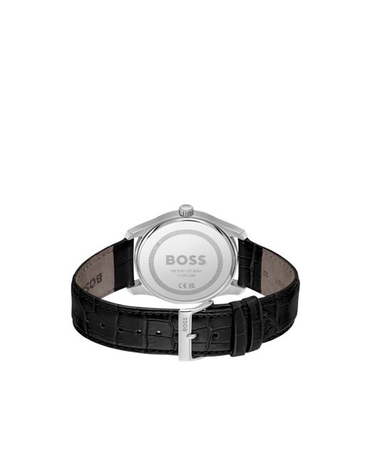 Boss Black Principle-Textured-Dial Watch With Leather Strap for men