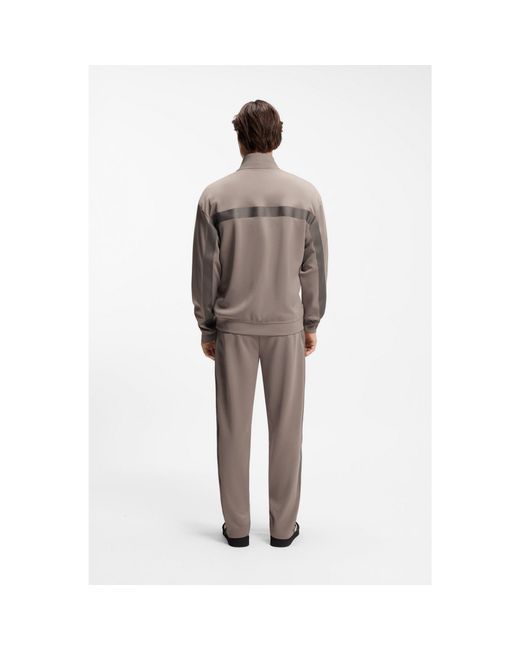 HUGO Brown Relaxed-Fit Zip-Up Sweatshirt With Chevron Tape for men