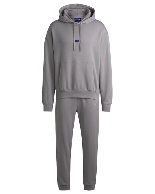 HUGO Trainingsanzug-Set Aus Baumwoll-Terry Mit Blauen Logo-Aufnähern in Gray für Herren